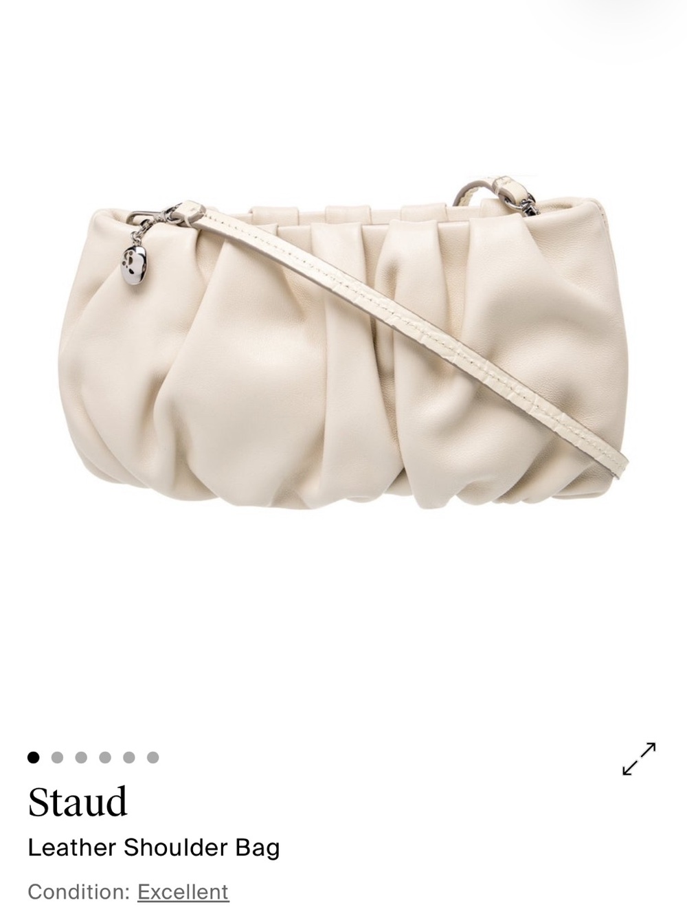 STAUD Cream Gathered Leather Shoulder Bag
